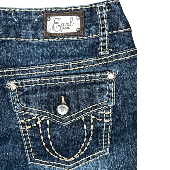 Earl Jean Shorts 6 Blue Denim Dark Wash Rolled Hem Distressed 5 Pocket Casual - Picture 6 of 8